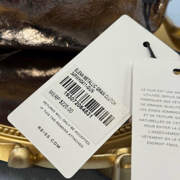 🆕 REISS 🧿 NWT Elena Metallic Grained Clutch, Convertible Shoulder Bag - Picture 12 of 13